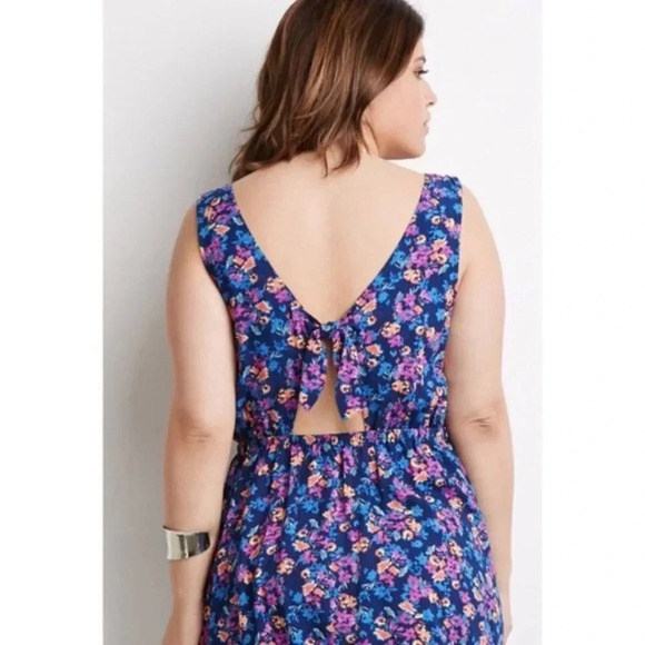 Forever 21 Floral Print Tie-back Sleeveless Purple and Blue Mini Halter Dress - Picture 11 of 16